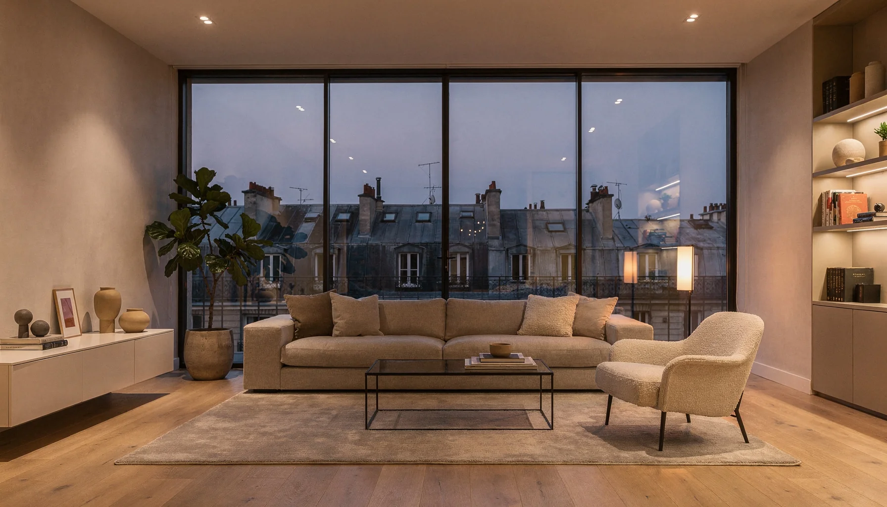 Intérieur lumineux avec vue